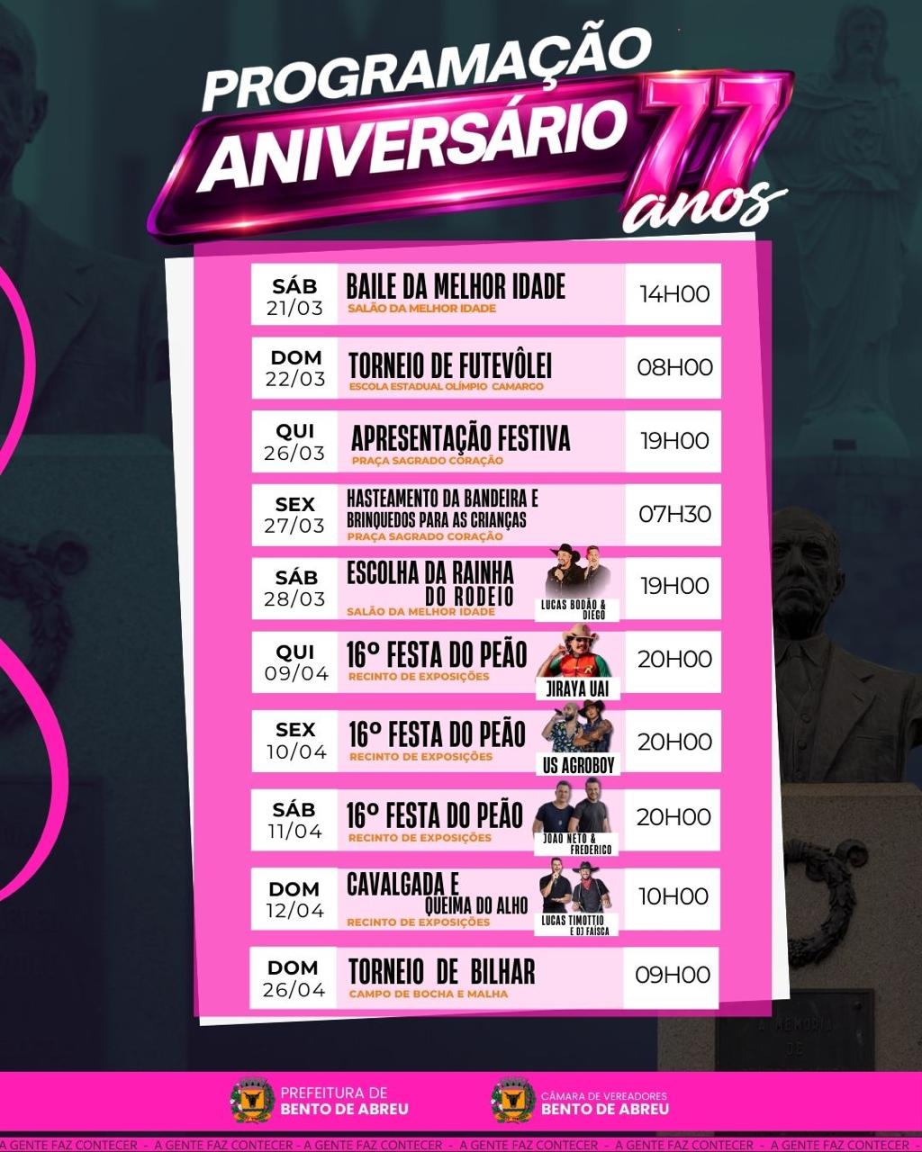 PROGRAMAÇÃO DE ANIVERSÁRIO - Prefeitura Municipal de Bento de Abreu-SP