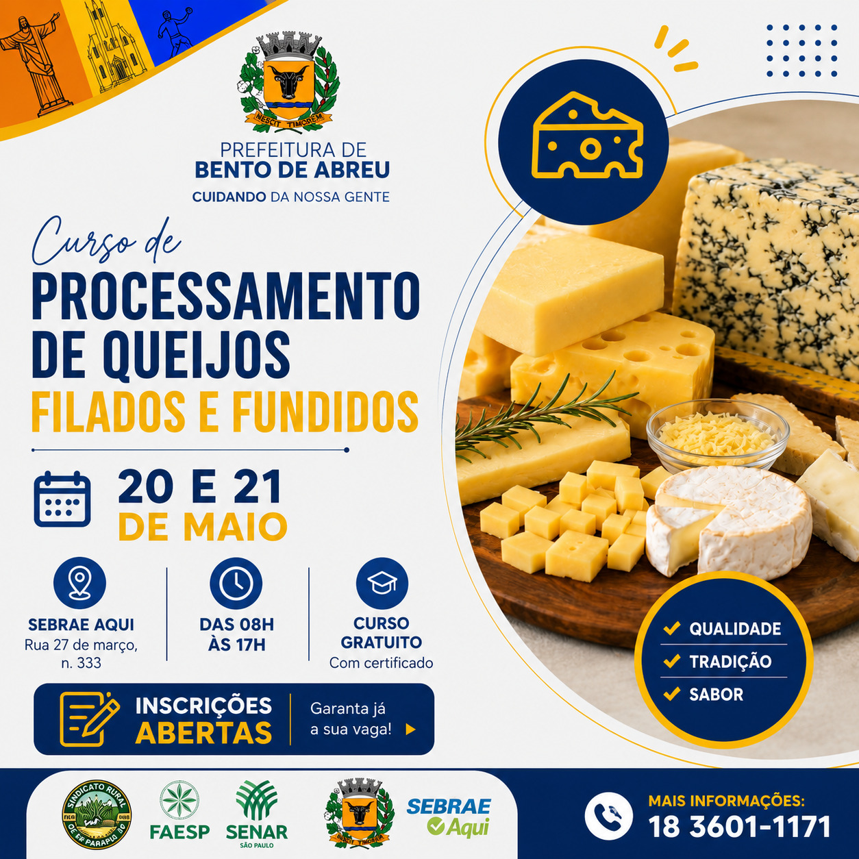 CURSO DE QUEIJOS, FILADOS E FUNDIDOS - Prefeitura Municipal de Bento de Abreu-SP